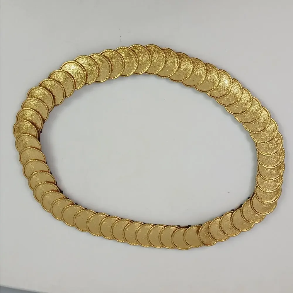 VTG L/XL Stretch Gold Tone Coin Style Belt Hook Closure Boho Festival Concert